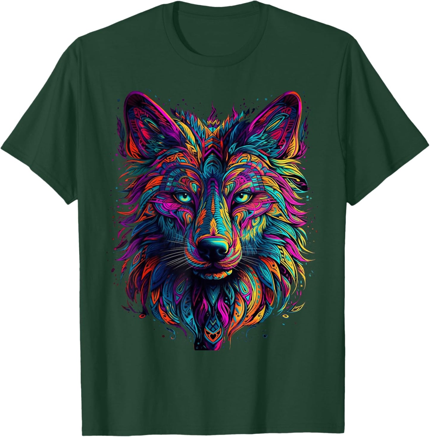 Colorful Wolf | Psychedelic Art Trippy Hippie Men Women T-Shirt - T-Shirt | Forest