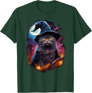 Black Cat Wizard Halloween Witch Mystical Black Cat Lovers Men Women Kids T-Shirt - T-Shirt | Forest