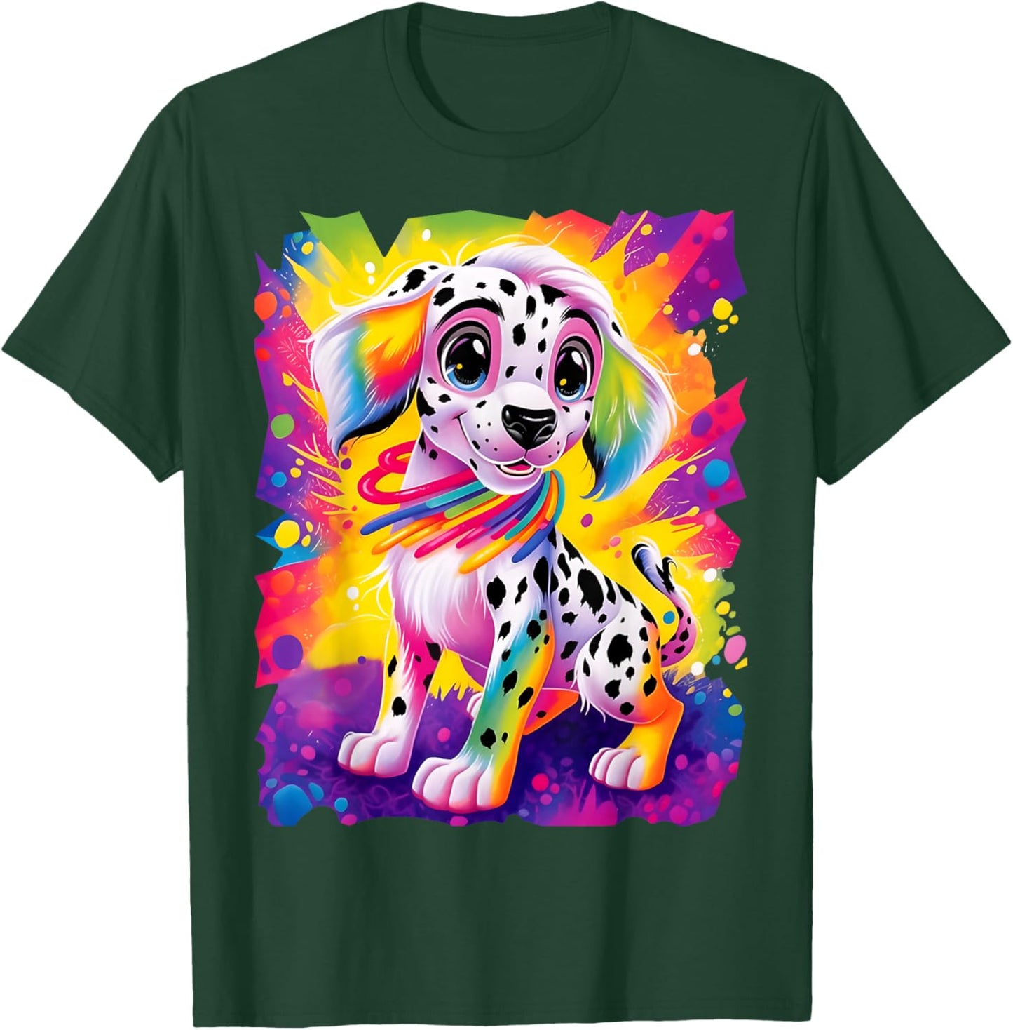 Dinosaurus Rekx Dalmatian Puppy Dog Colorful Rainbow Vibrant Graphic , Small, Black T-Shirt - T-Shirt | Forest