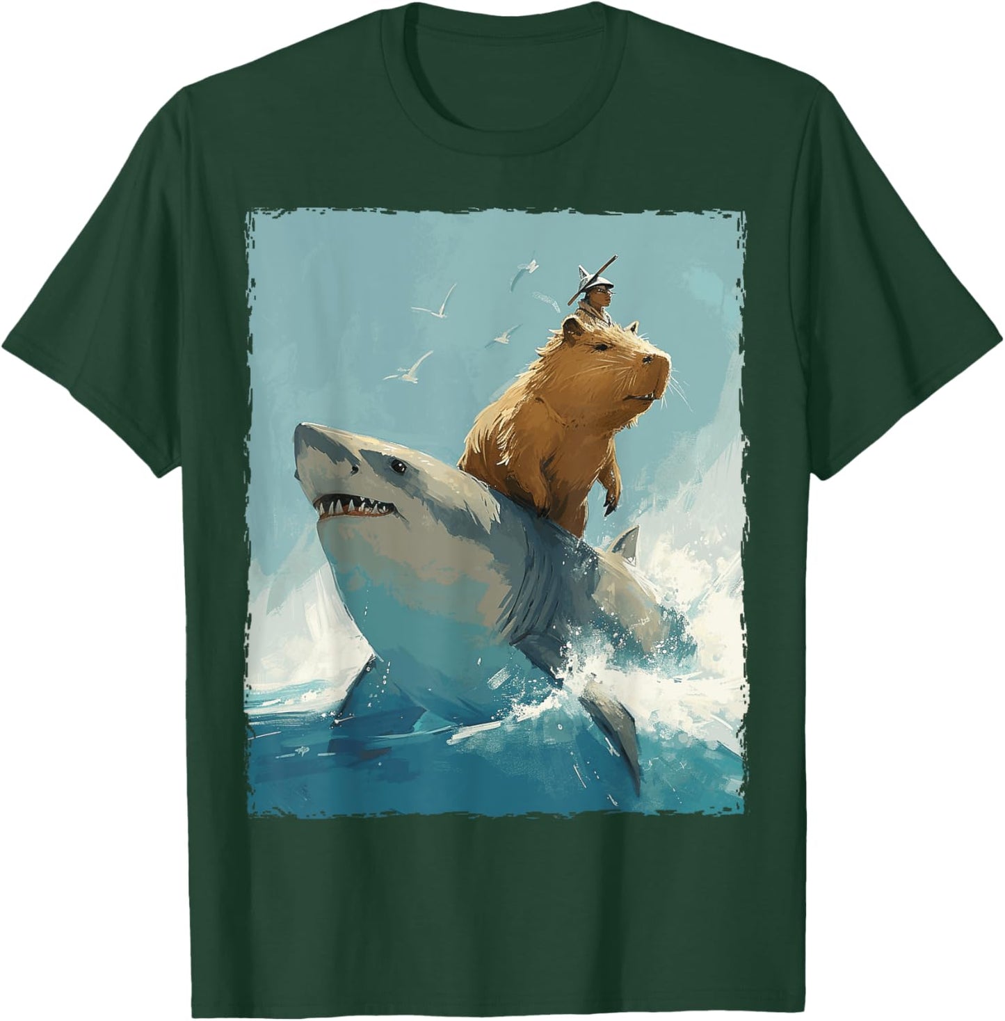 Capybara Is Riding A Shark T-Shirt - T-Shirt | Forest