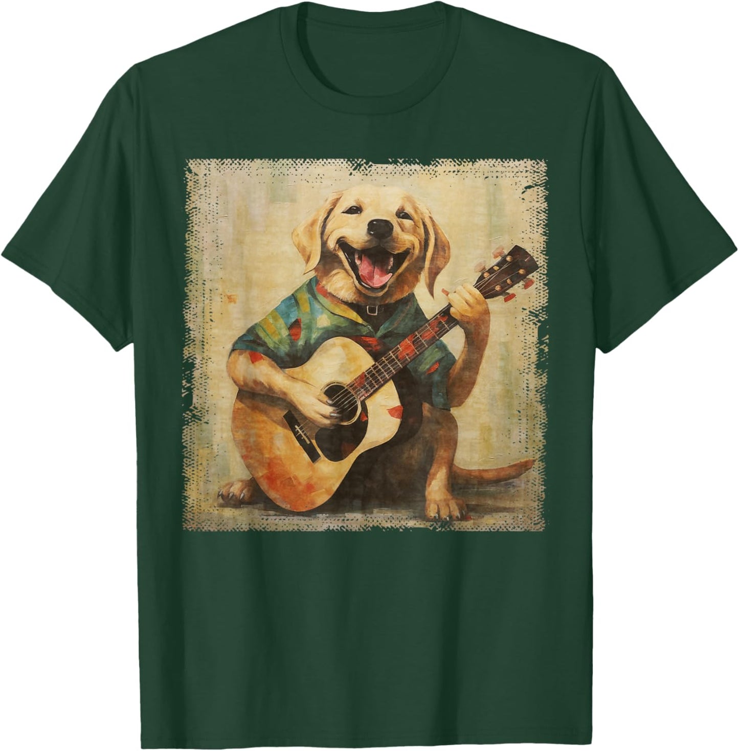 Colorful Oil Painting Of A Labrador Dog Lab Playing Guitar Men Women Girls Kids T-Shirt - T-Shirt | Forest