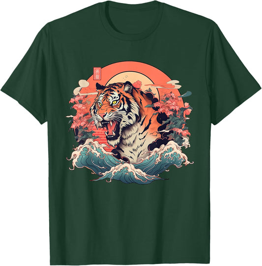 Asian inspired vintage style 80s retro Japanese Tiger T-Shirt - T-Shirt | Forest