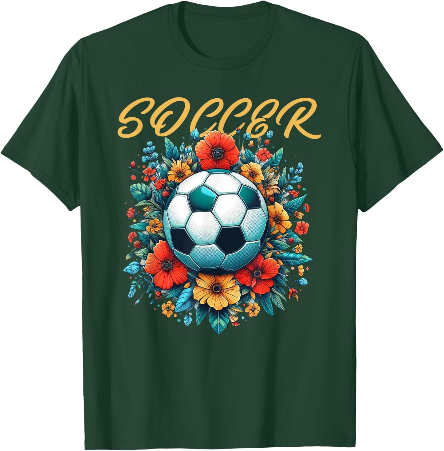 Soccer Ball Floral Print Women Vintage T-Shirt - T-Shirt | Forest