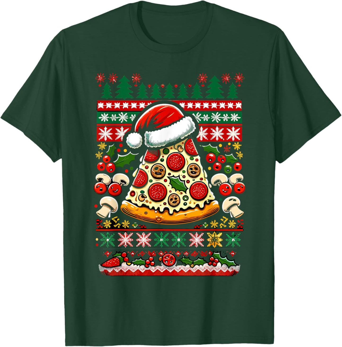 Festive Christmas Pizza Party Ugly Sweater T-Shirt - T-Shirt | Forest