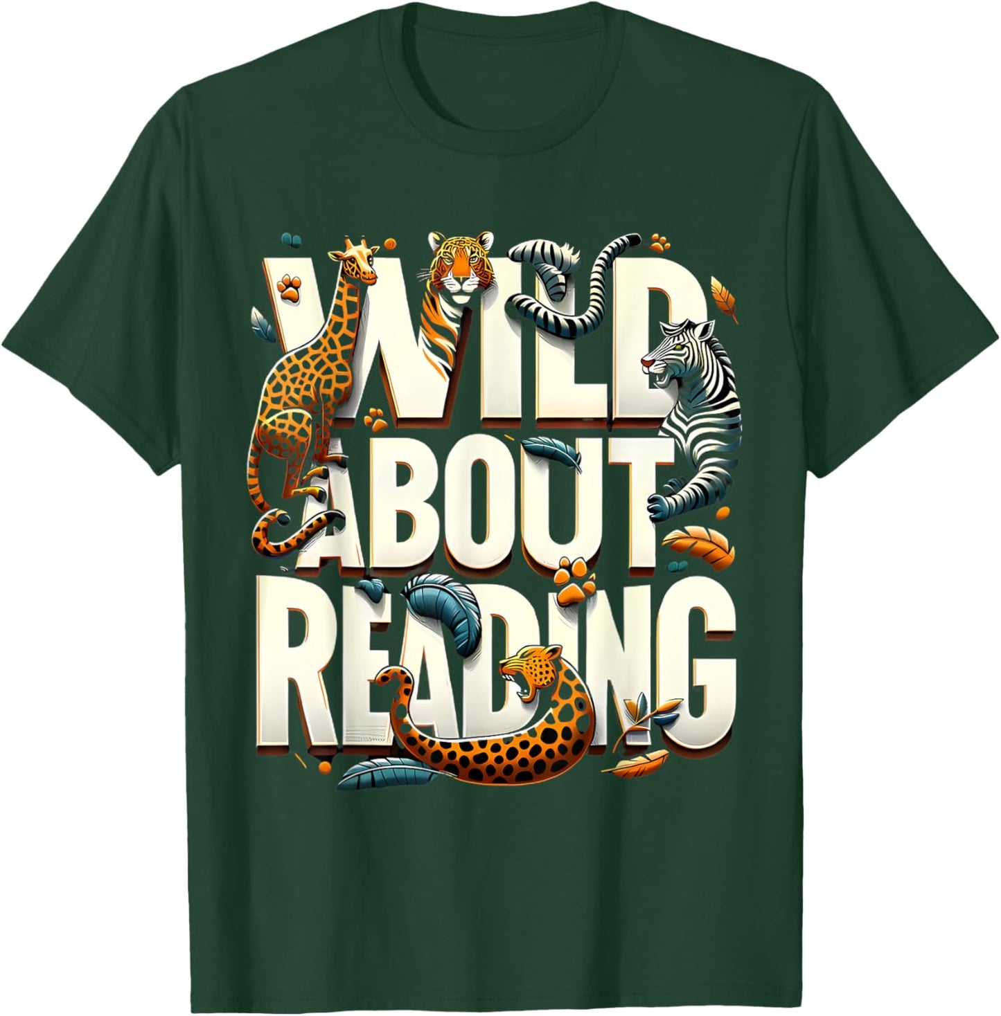 Wild About Reading Bookworm Library Day Book Lover T-Shirt - T-Shirt | Forest