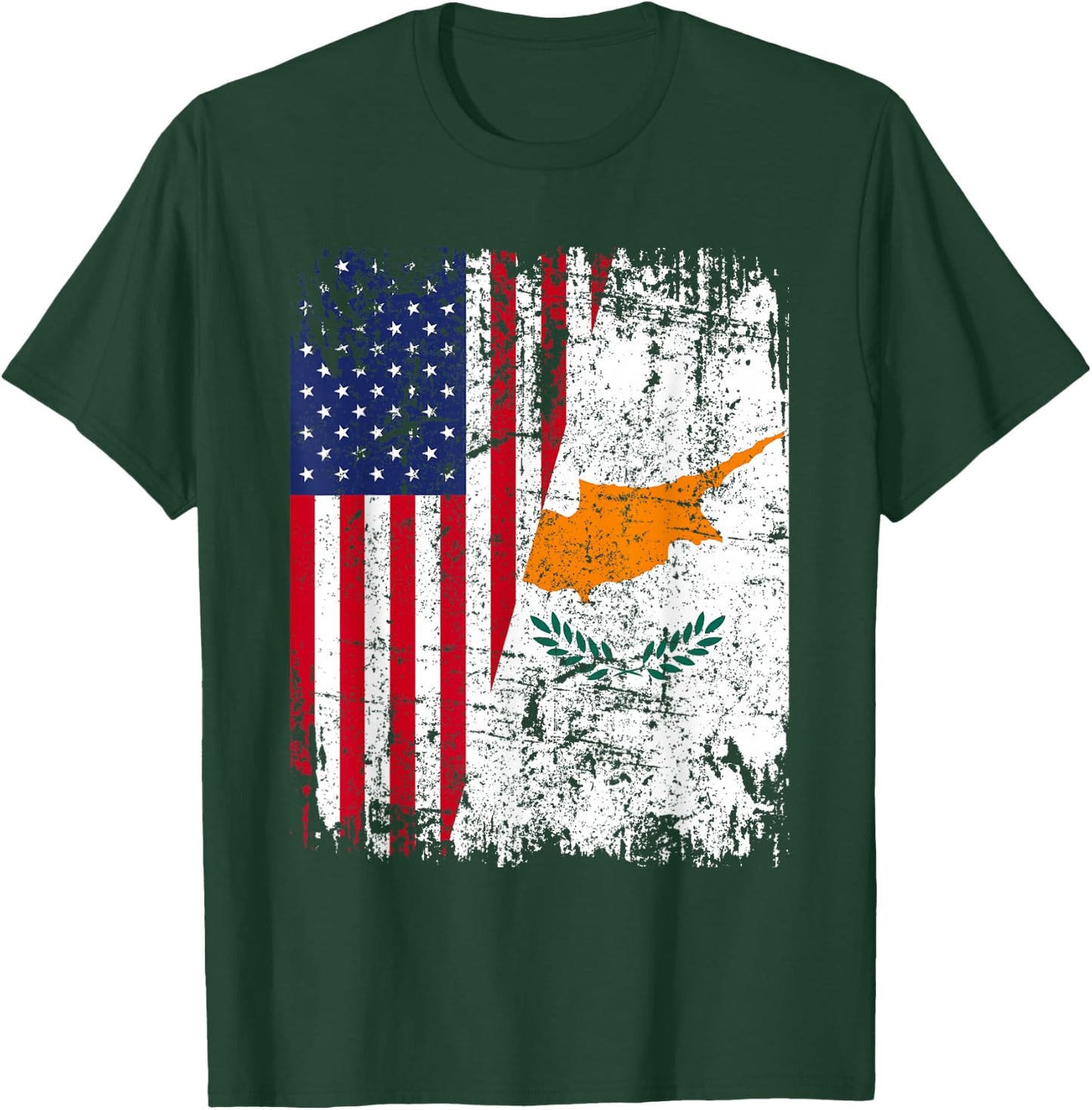 CYPRIOT ROOTS | Half American Flag | USA CYPRUS FLAG T-Shirt - T-Shirt | Forest