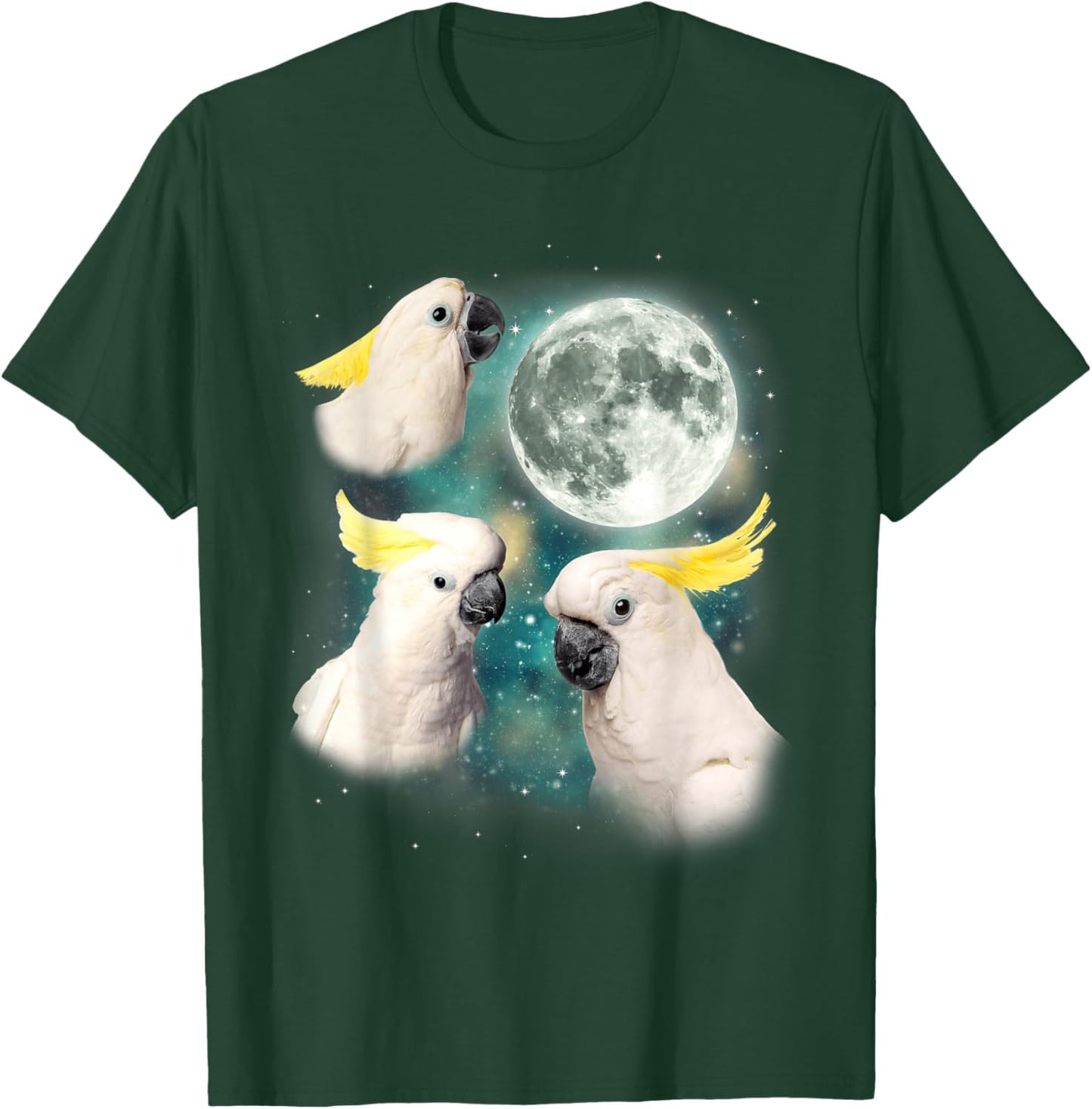 Three Cockatoo Moon 3 Birds Tropical Paradise Parody T-Shirt - T-Shirt | Forest