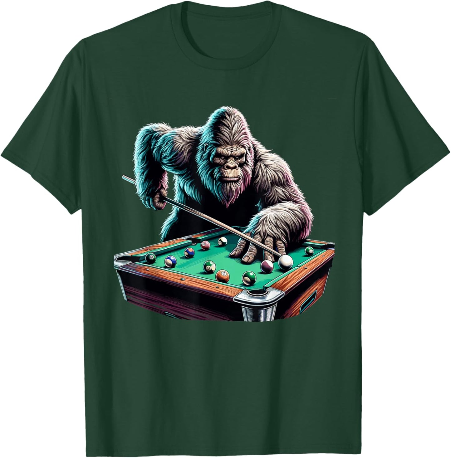 Funny Bigfoot Sasquatch Billiards Pool Player Men Boys T-Shirt - T-Shirt | Forest