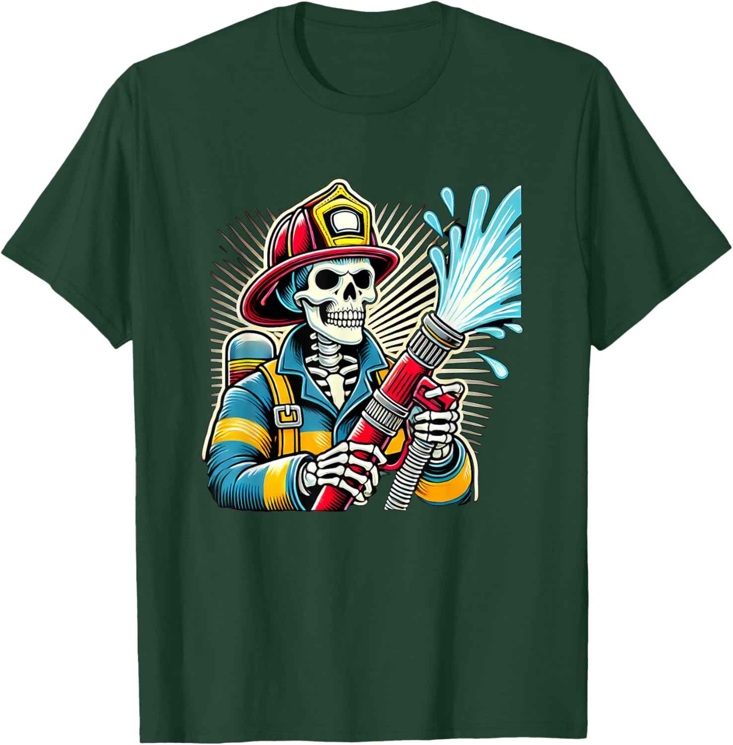 Halloween Skeleton Firefighter T-Shirt - T-Shirt | Forest