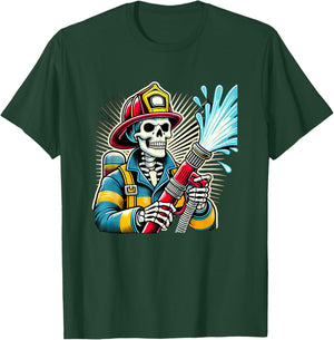 Halloween Skeleton Firefighter T-Shirt - T-Shirt | Forest