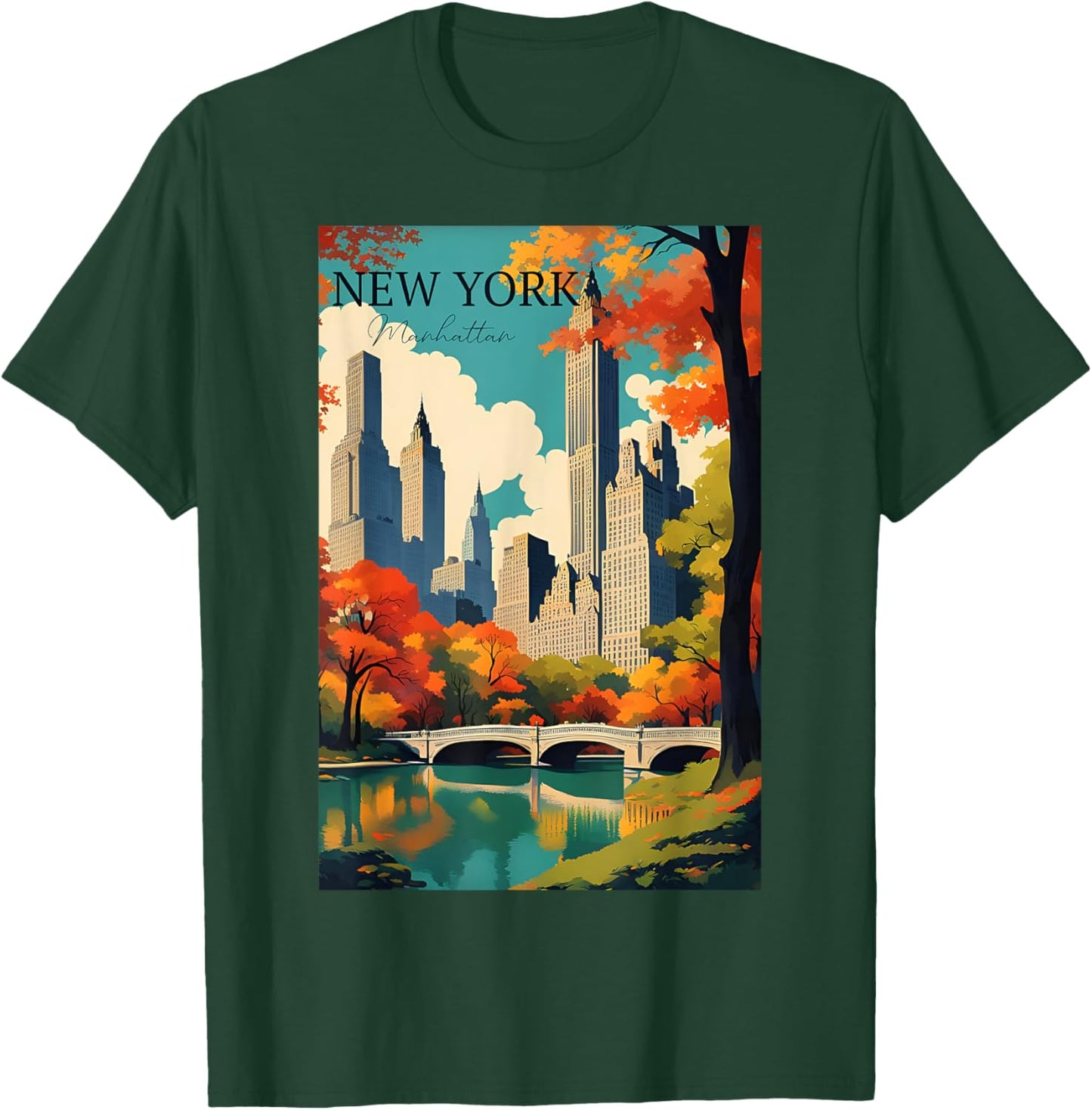 Manhattan New York Travel Poster Modern With A Vintage Style T-Shirt - T-Shirt | Forest