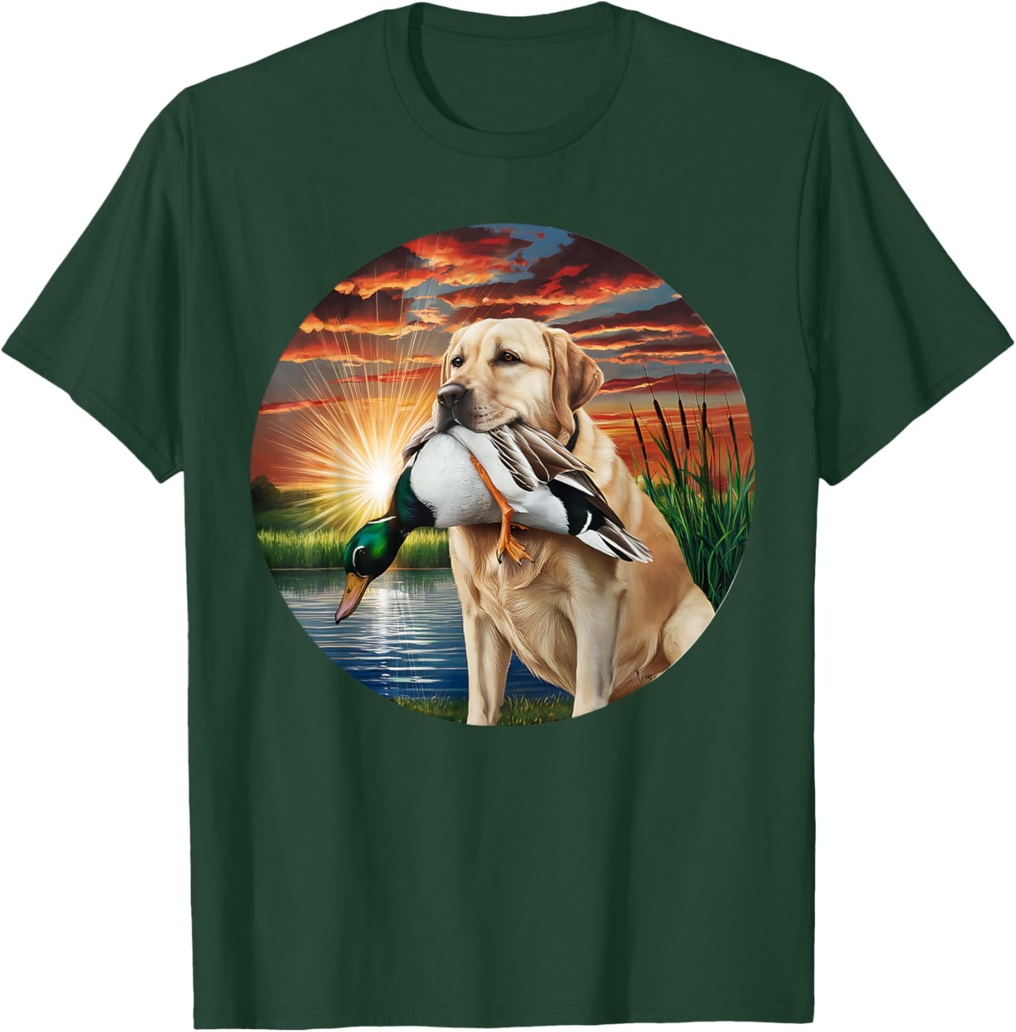 A Hunting Labrador Retriever dog with a duck in the sunset. Women T-Shirt - T-Shirt | Forest