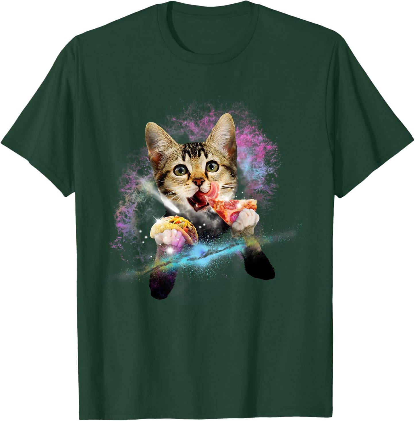 Galaxy Cat Rules Space With Taco And Pizza Power Gift T-Shirt - T-Shirt | Forest