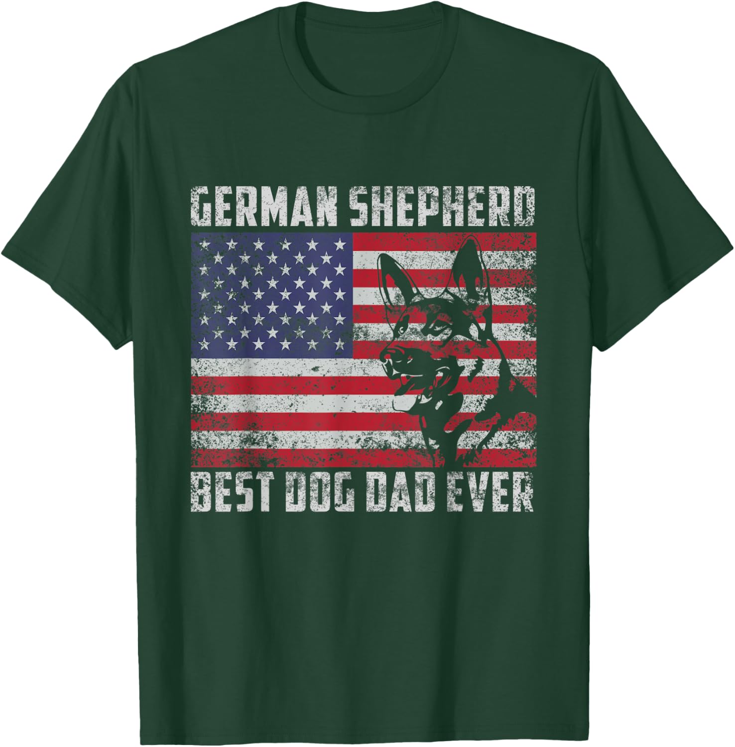 Best German Shepherd Dog Dad Ever American Flag Shirt Gift T-Shirt - T-Shirt | Forest