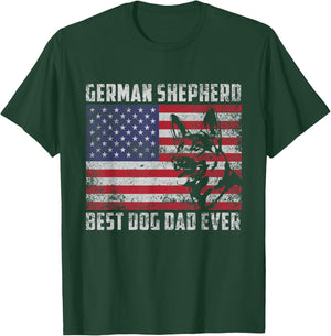 Best German Shepherd Dog Dad Ever American Flag Shirt Gift T-Shirt - T-Shirt | Forest