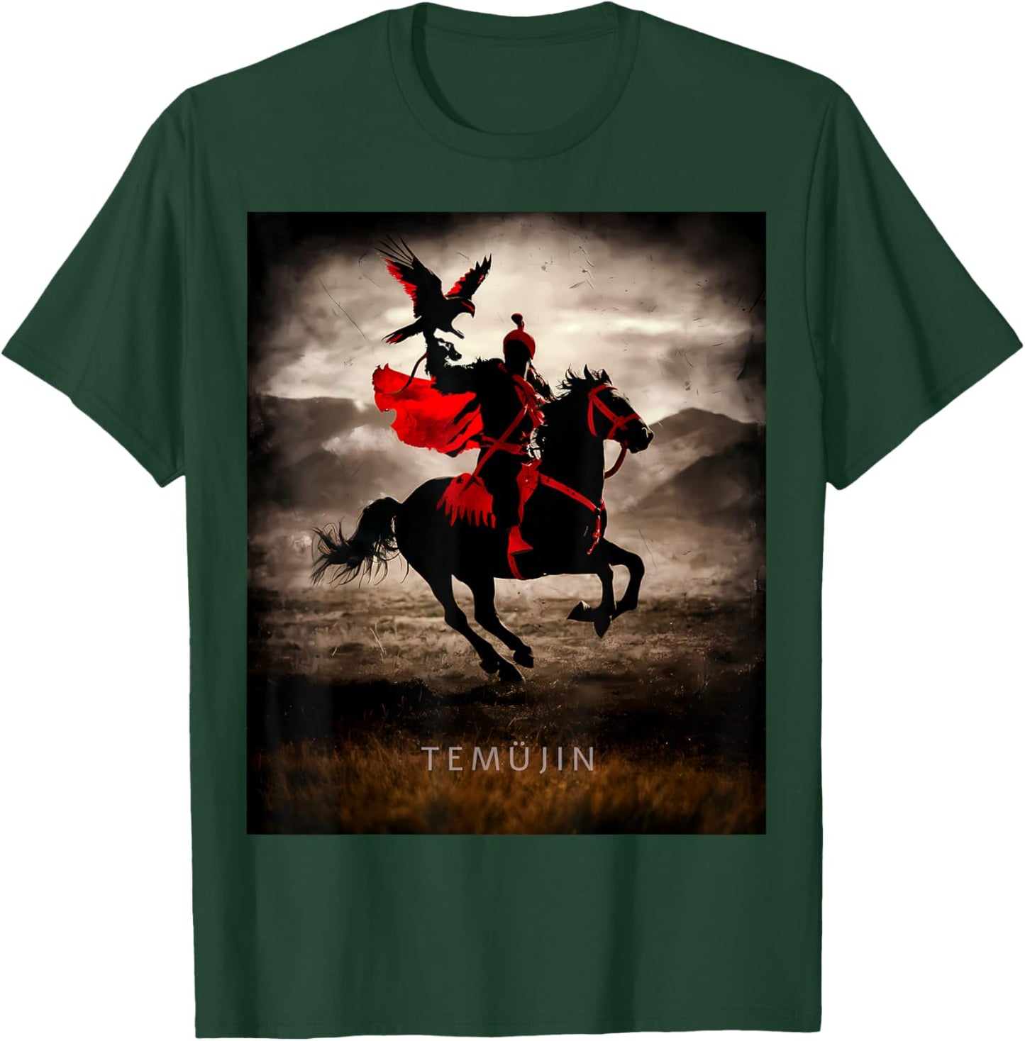 Genghis Khan Temujin Warrior Spirit Falcon Horse Mongolia T-Shirt - T-Shirt | Forest