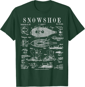 Snowshoe Snowshoeing Winter Hiking Vintage Patent Print T-Shirt - T-Shirt | Forest