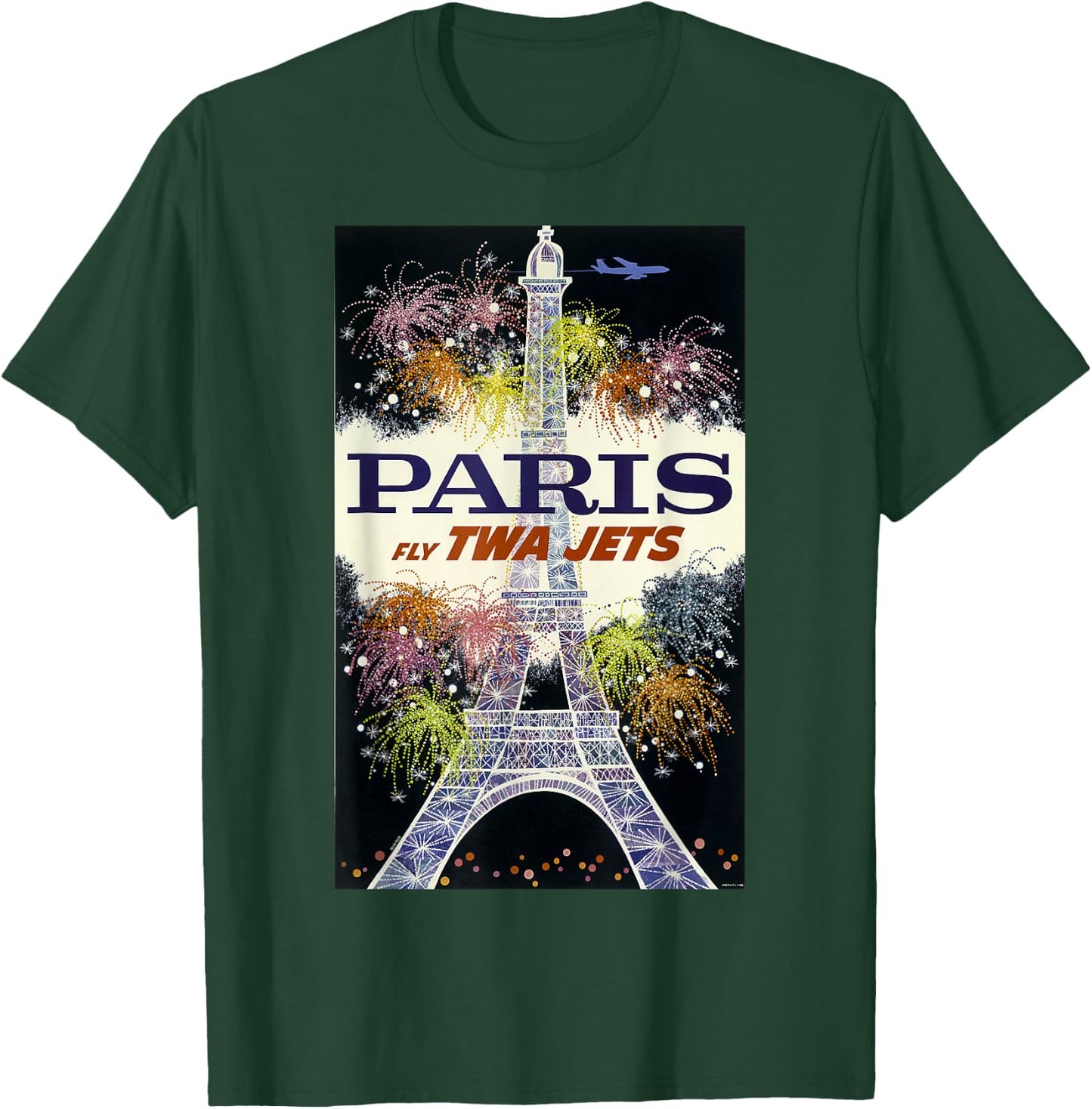 Paris Fly TWA Jets Vintage Retro Poster Print T-Shirt - T-Shirt | Forest