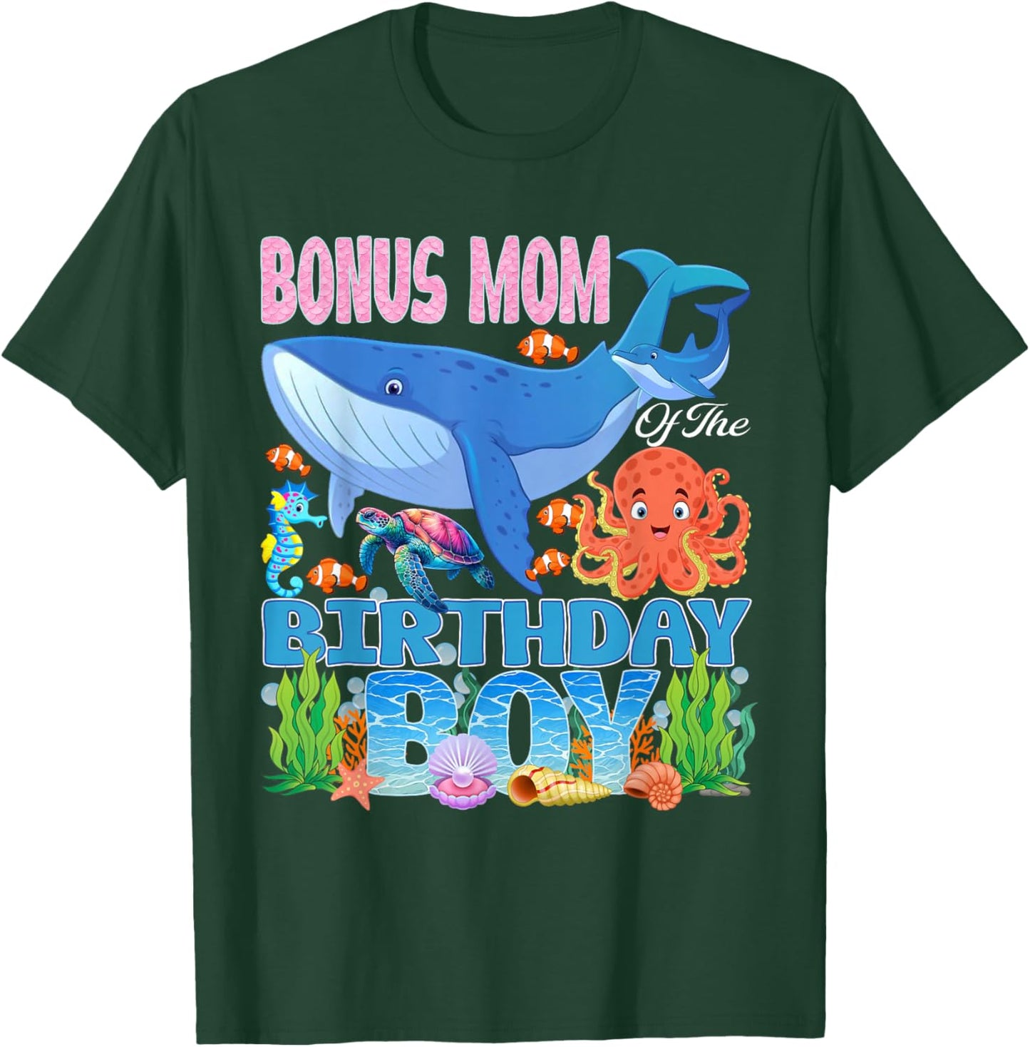 Bonus Mom of The Birthday Boy Aquarium Sea Animals Matching T-Shirt - T-Shirt | Forest