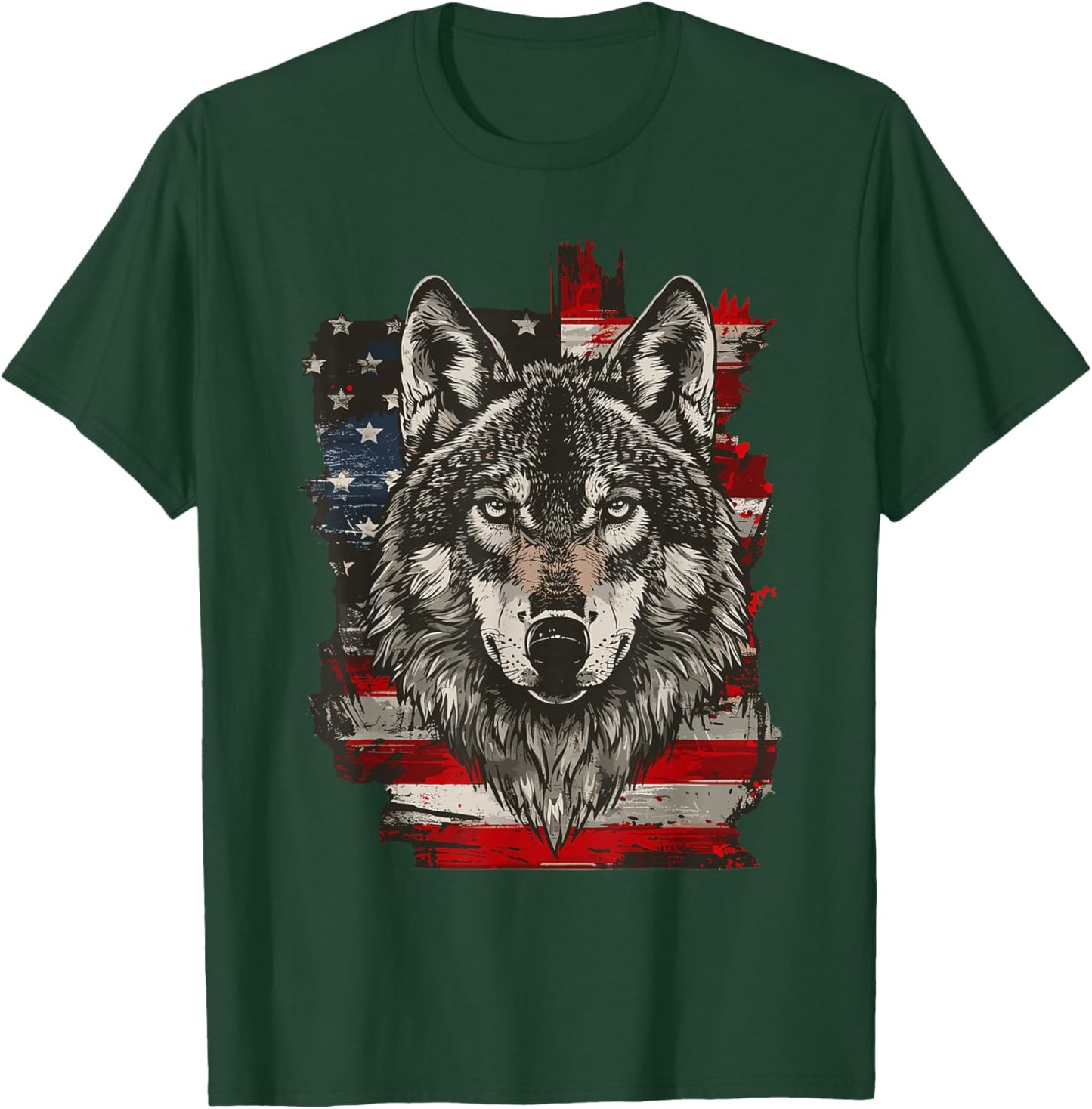 Wolf Outfit Patriotic Wolves 4th Of July USA American Flag T-Shirt - T-Shirt | Forest