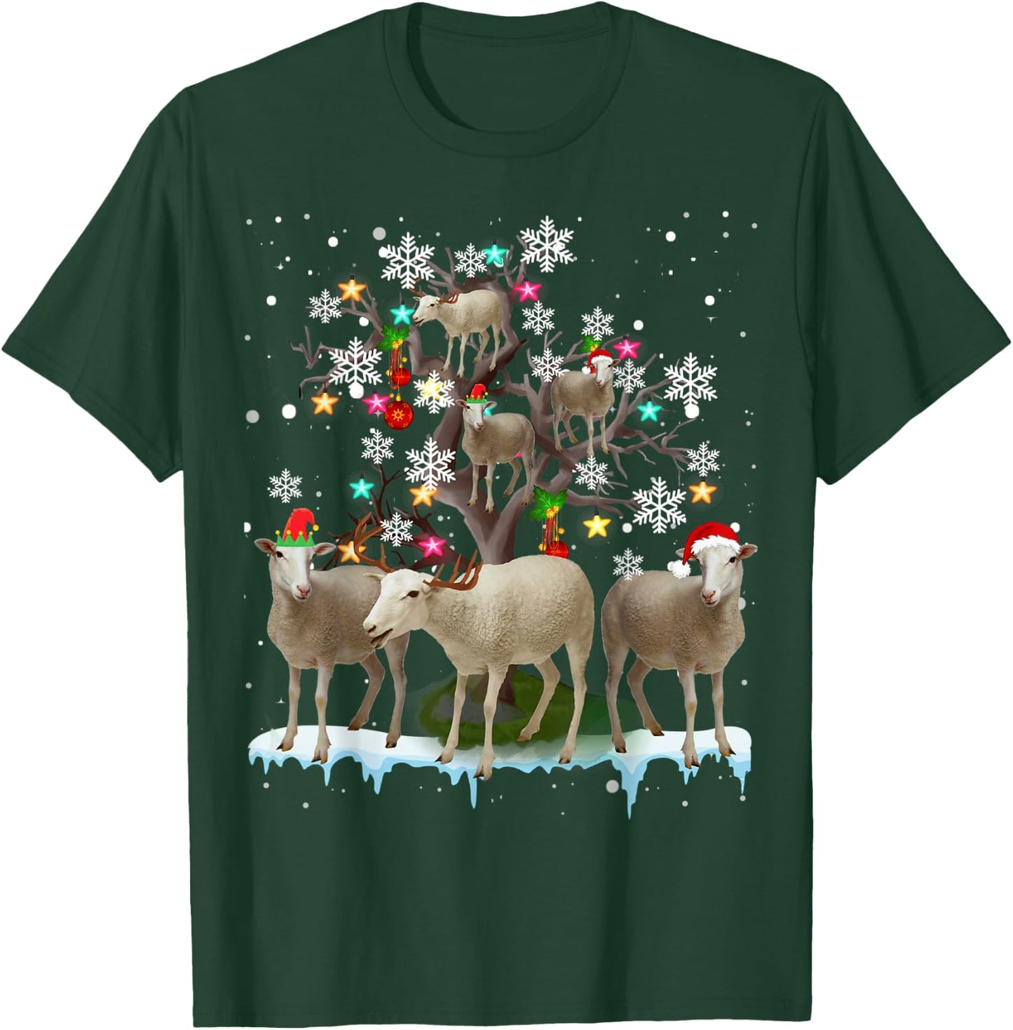 Christmas Sheep On Tree Funny Santa Sheep Lover Gifts T-Shirt - T-Shirt | Forest