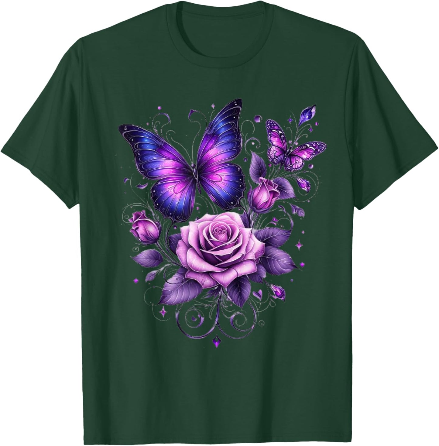 Beautiful Butterfly Purple Rose Butterfly Lovers Gifts Women T-Shirt - T-Shirt | Forest