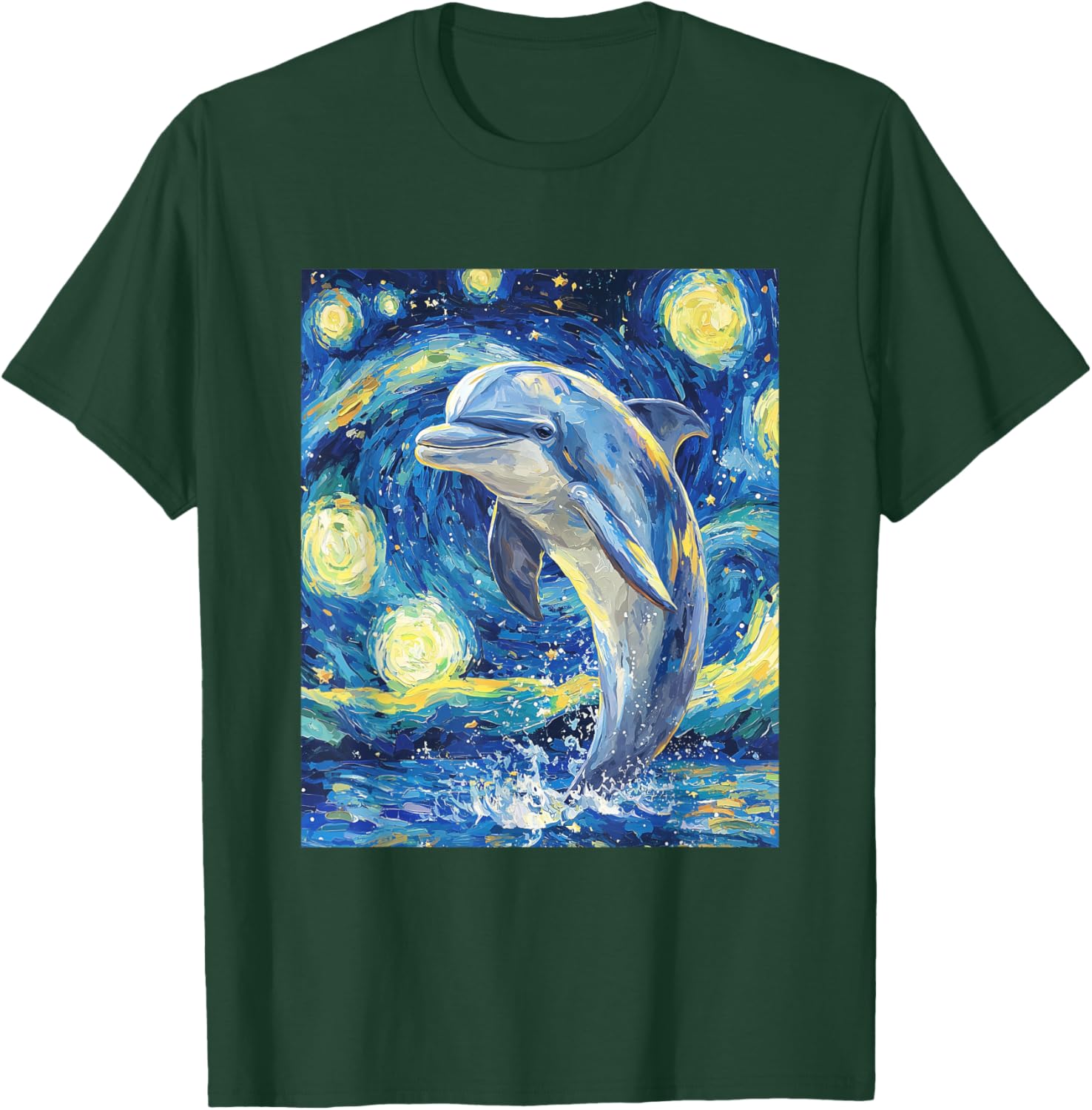 Cute Dolphin - Van Gogh Style - Starry Night Graphic T-Shirt - T-Shirt | Forest