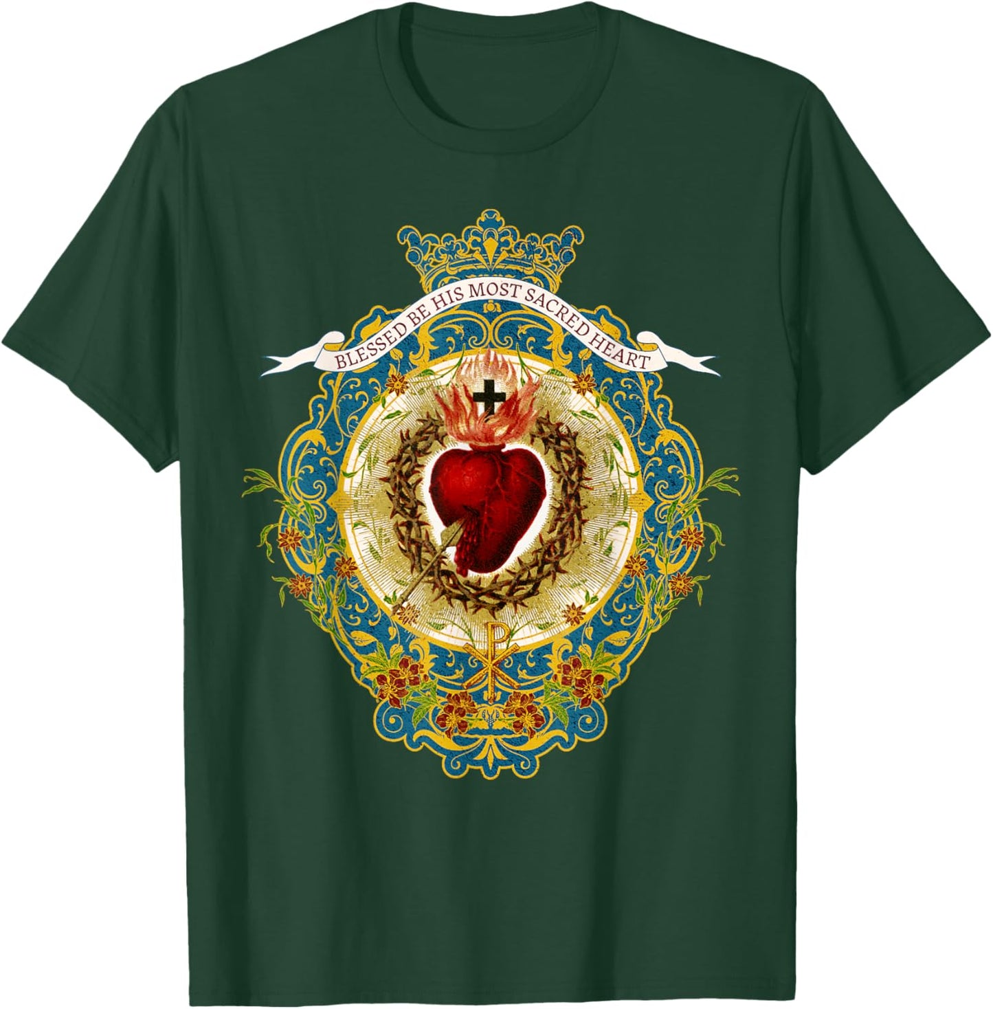 Sacred Heart of Jesus Symbol Divine Praises Vintage Catholic T-Shirt - T-Shirt | Forest