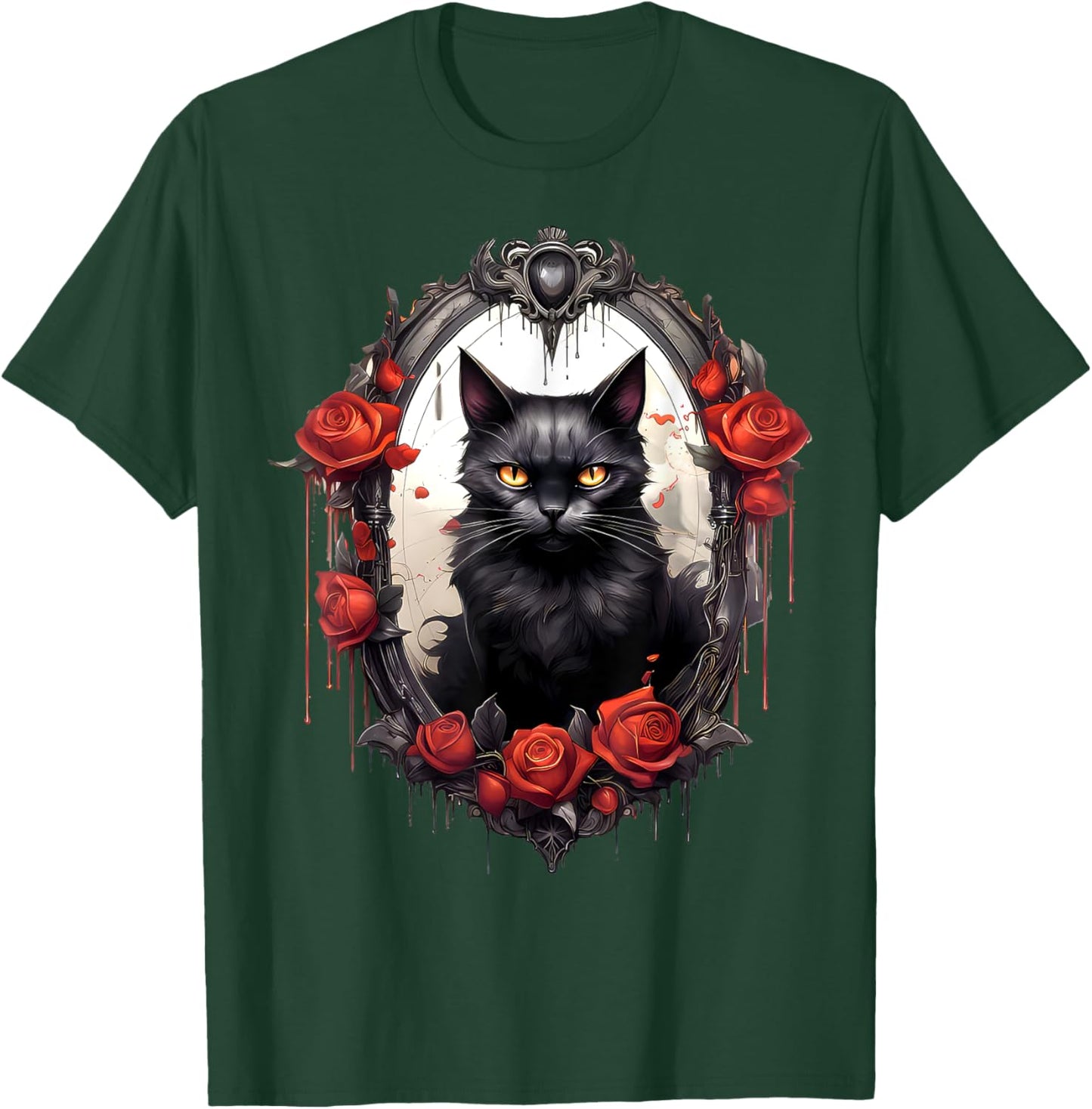 Aesthetic Black Cat Rose Flower Gothic Vintage Cat Lover Women Girls Kids T-Shirt - T-Shirt | Forest