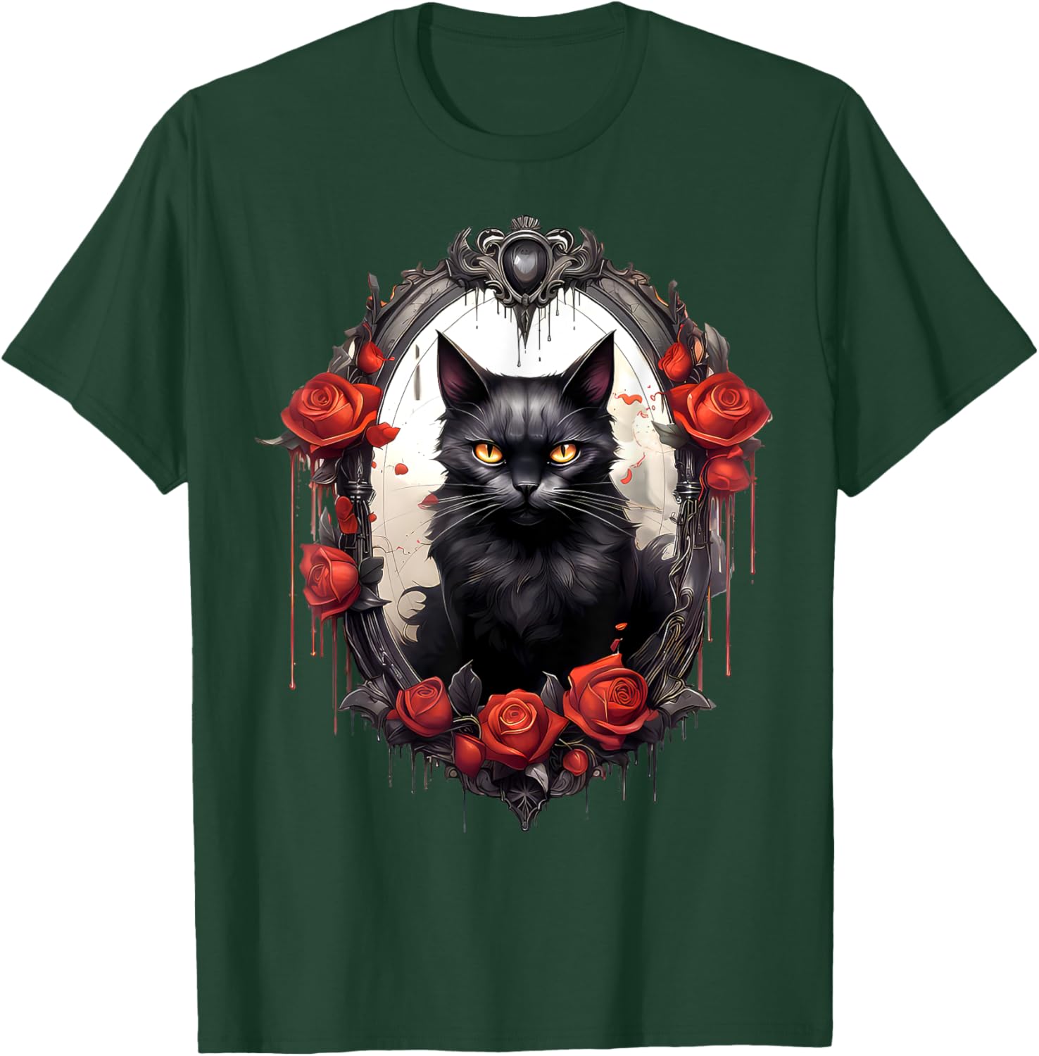 Aesthetic Black Cat Rose Flower Gothic Vintage Cat Lover Women Girls Kids T-Shirt - T-Shirt | Forest
