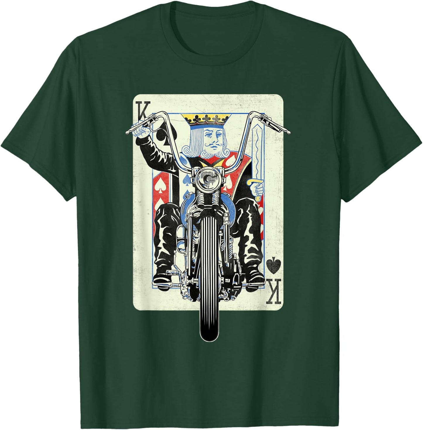 Vintage King Card Motorcycle Poker Black Jack Gambling Biker T-Shirt - T-Shirt | Forest