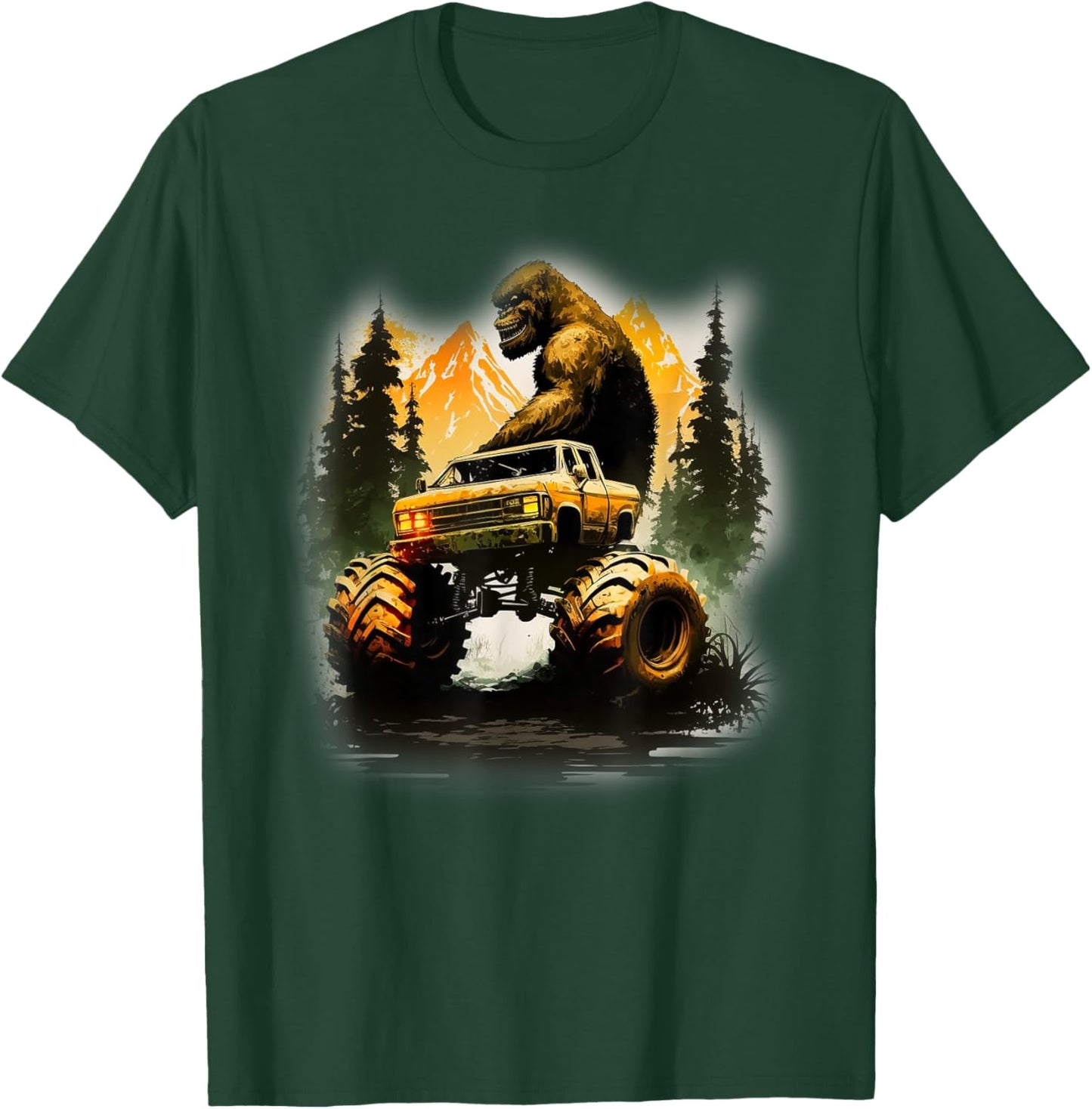 Bigfoot Monster Truck, Sasquatch Sci-Fi Graphic Big Trucks T-Shirt - T-Shirt | Forest