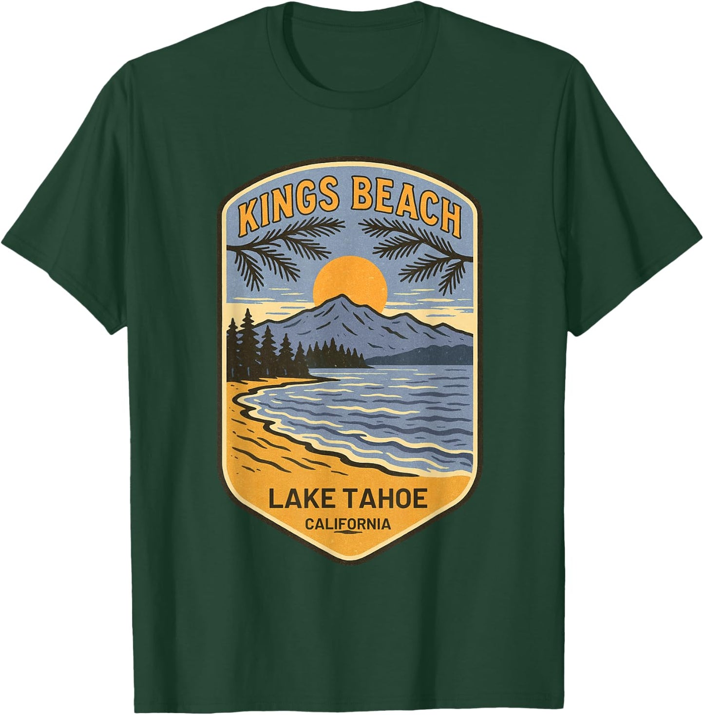 Kings Beach Lake Tahoe California Retro Vintage Art Souvenir T-Shirt - T-Shirt | Forest