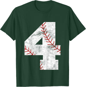 Kids 4th Birthday Baseball Big Number Four 4 Year Old Boy Girl T-Shirt - T-Shirt | Forest