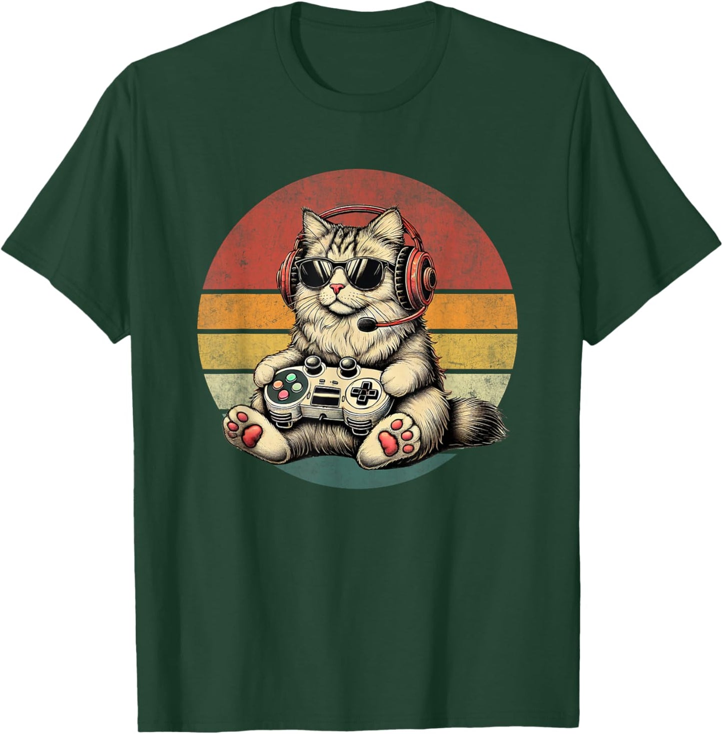 Kitten Cat Playing Video Games Vintage Funny Cat Gaming Men Women Kids T-Shirt - T-Shirt | Forest