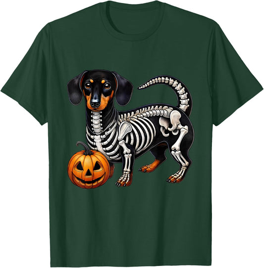 Dachshund Skeleton Jack O Lantern Funny Wiener Dog Halloween T-Shirt - T-Shirt | Forest