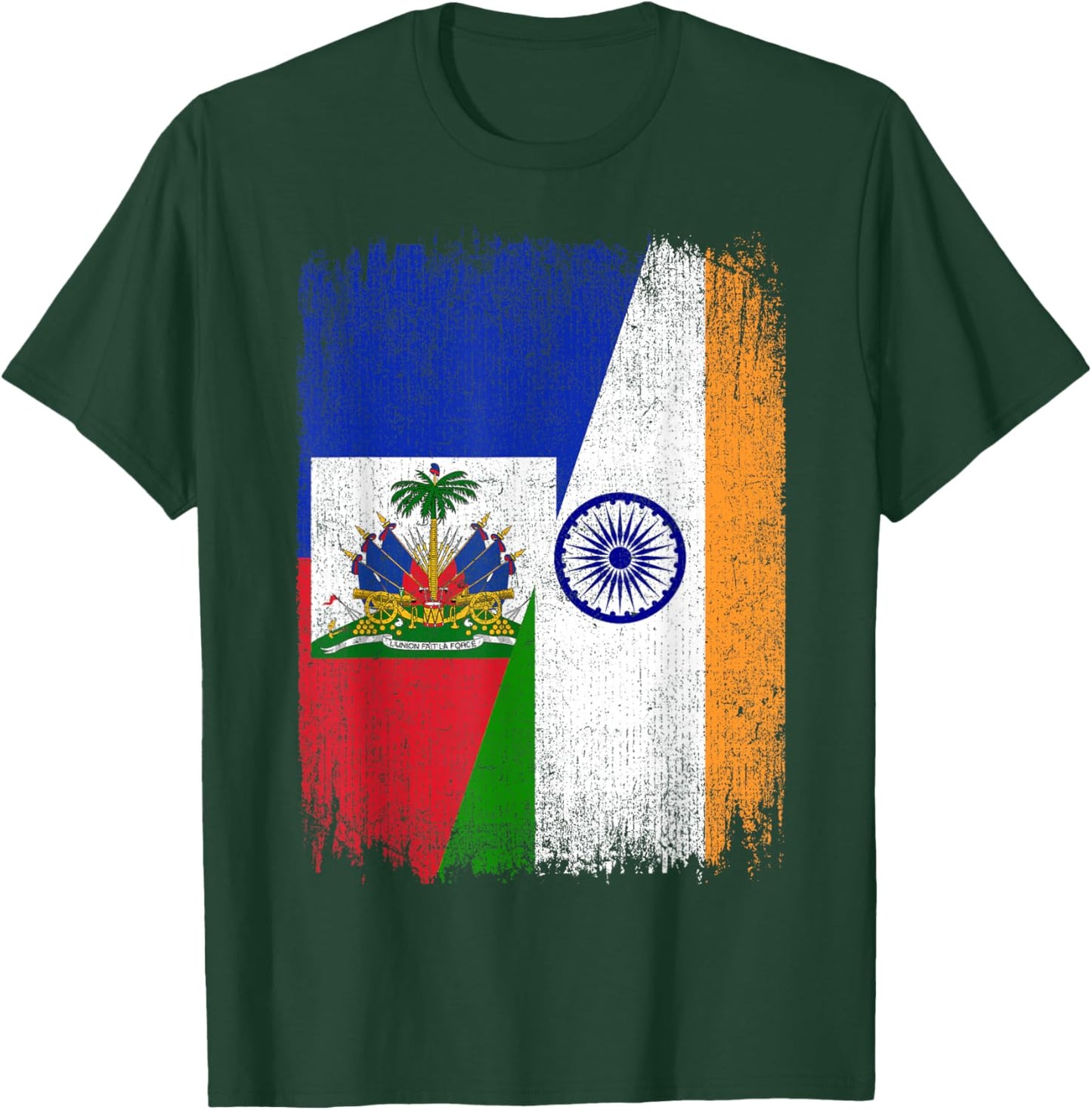 Half Haiti India Flag Haitian Indian Pride Roots T-Shirt - T-Shirt | Forest
