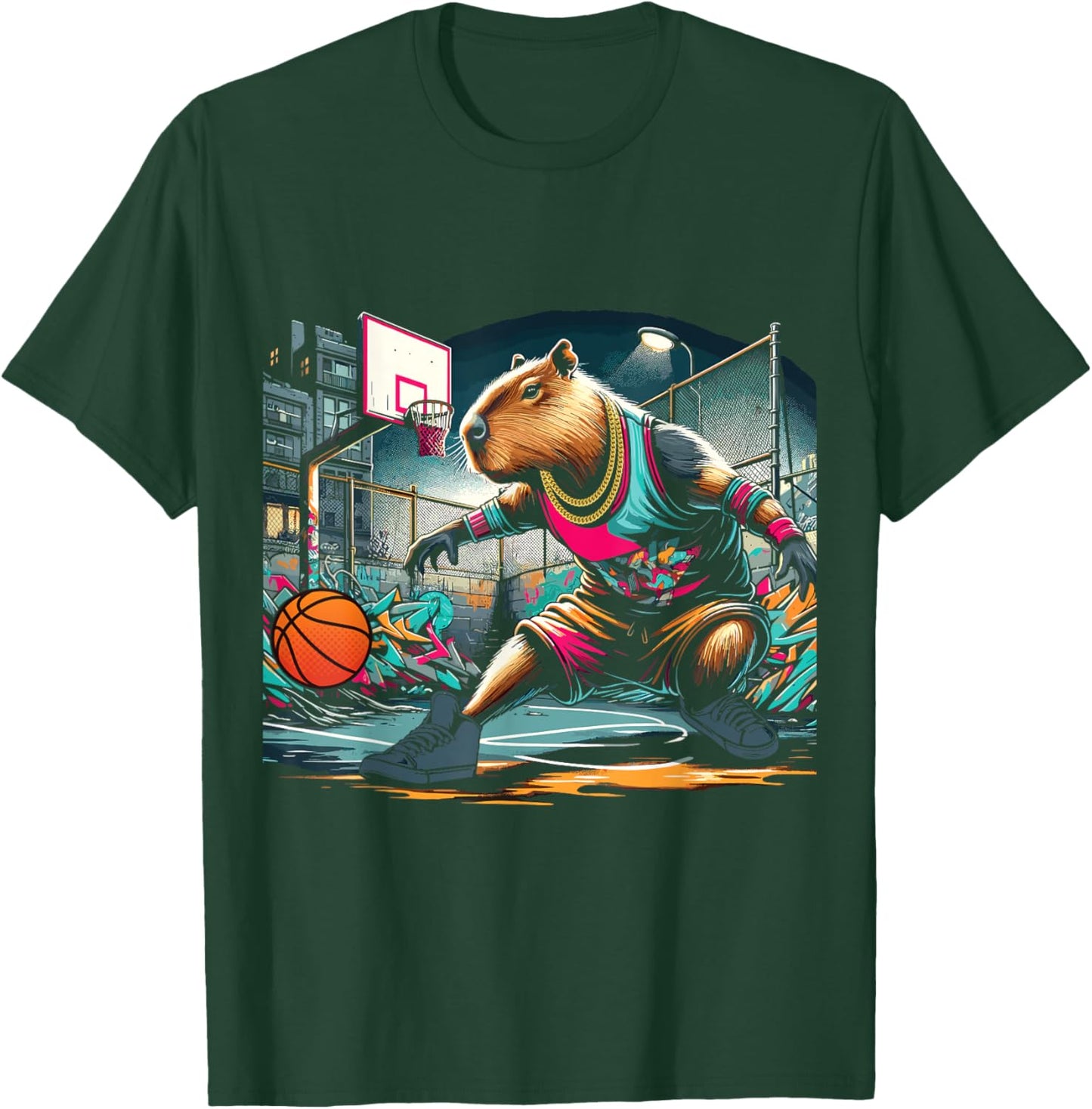 Capybara Basketball , Small, Black T-Shirt - T-Shirt | Forest