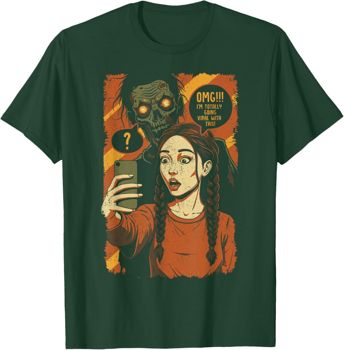 Funny Halloween Zombie Selfie Comic Design T-Shirt - T-Shirt | Forest