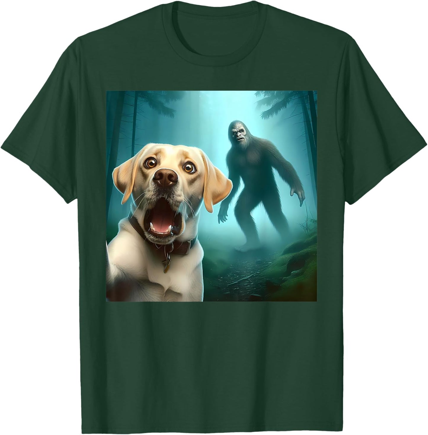 Labrador retriever Selfie with bigfoot sasquatch T-Shirt - T-Shirt | Forest