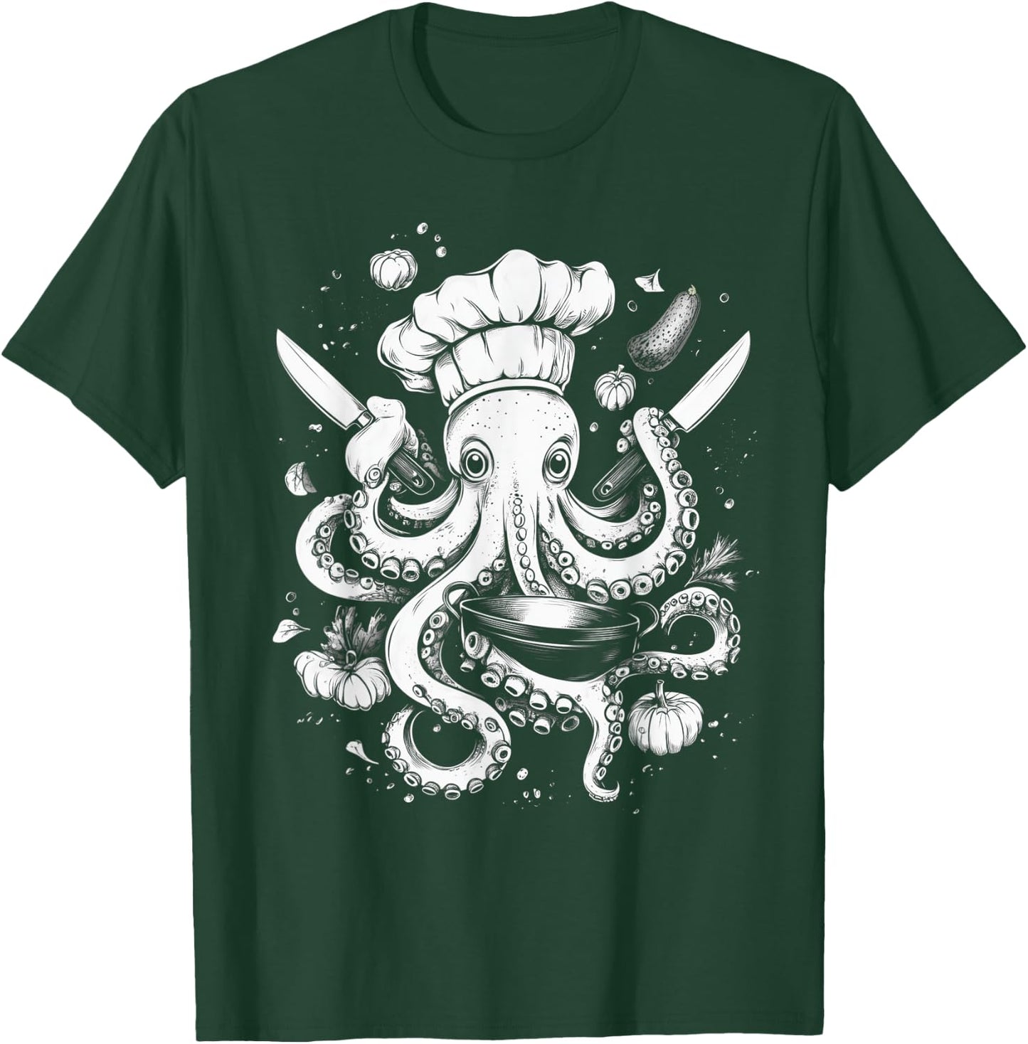 Chef Octopus Funny Cooking Kraken Sous Chef Cook T-Shirt - T-Shirt | Forest