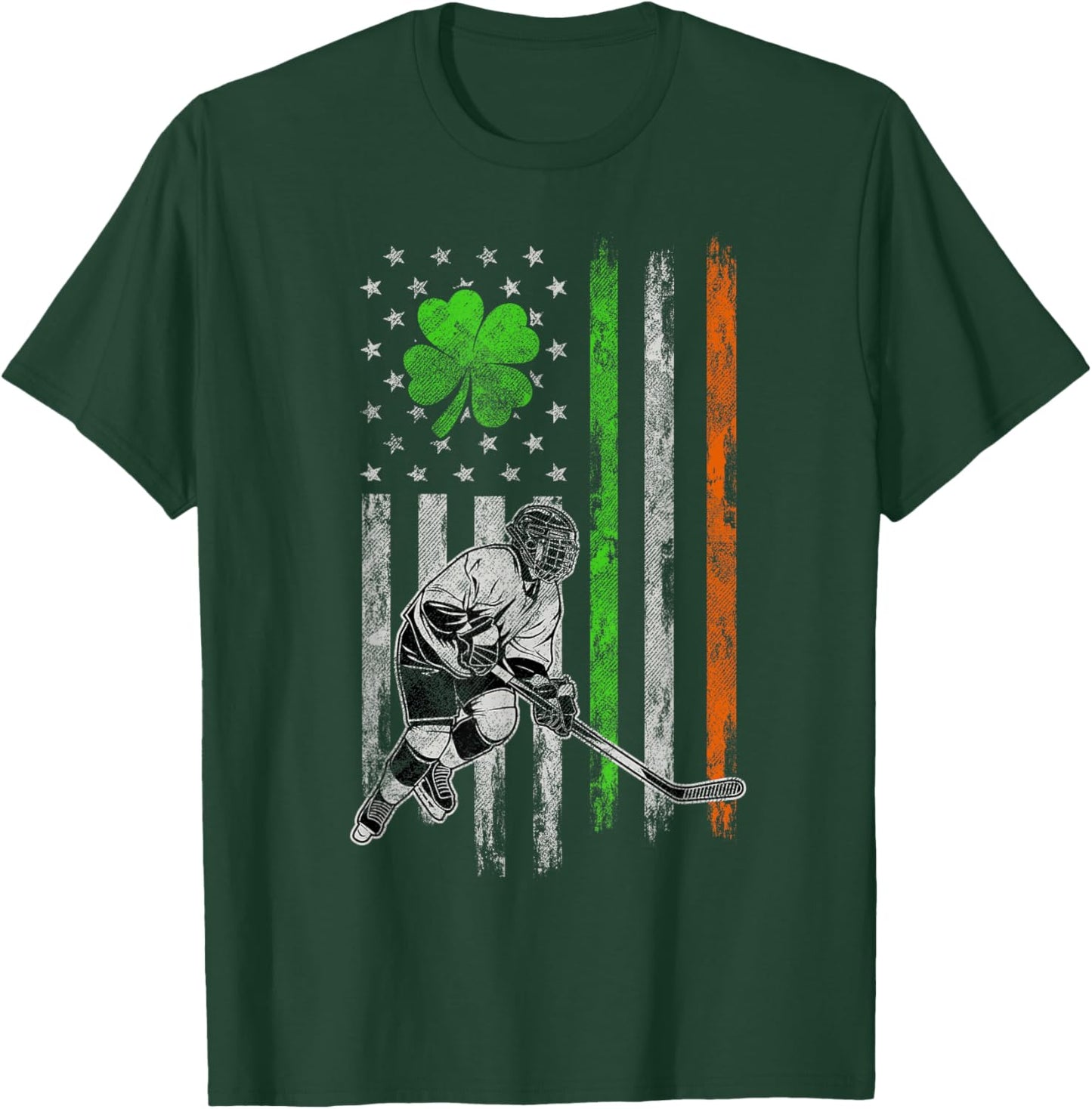 Hockey American Irish Flag St Patricks Day Shamrock Leaf T-Shirt - T-Shirt | Forest