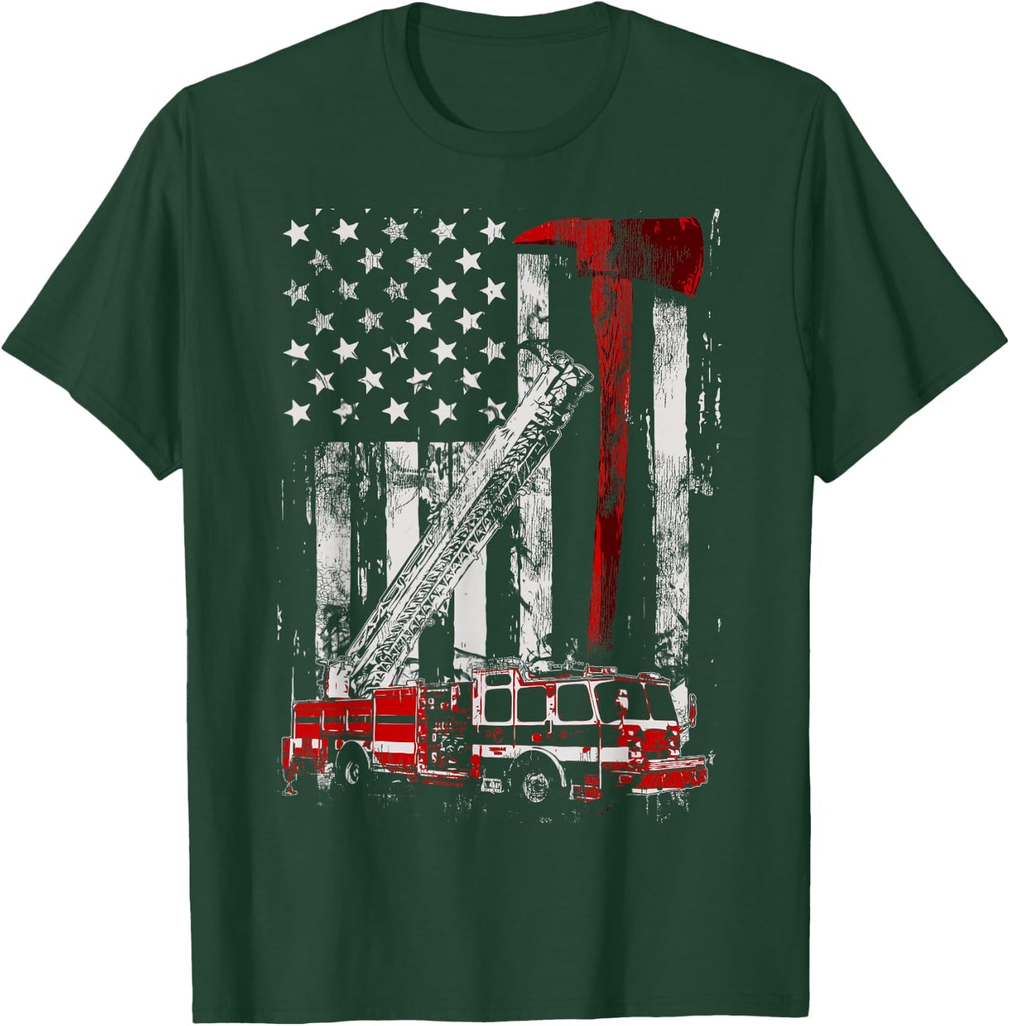 Fire Engine Truck Axe Thin Red Line Firetruck T-Shirt - T-Shirt | Forest