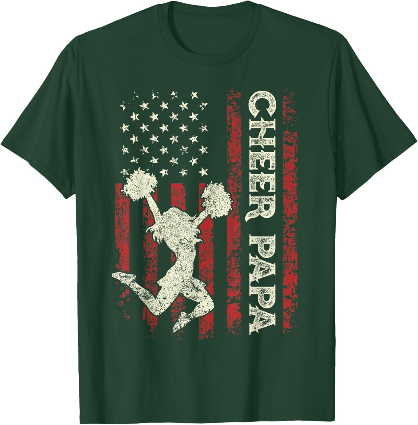 Cheer Papa US Flag Dad Men Patriotic Cheerleader Fathers Day T-Shirt - T-Shirt | Forest