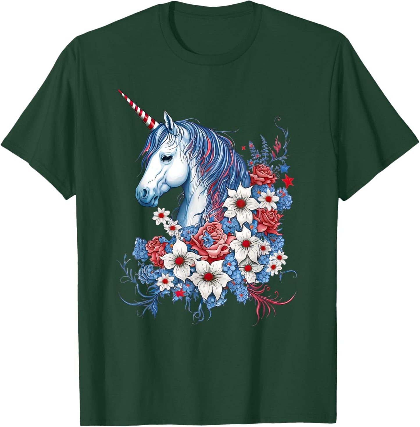 Patriotic Unicorn Red White Blue - Girls 4th of July T-Shirt - T-Shirt | Forest