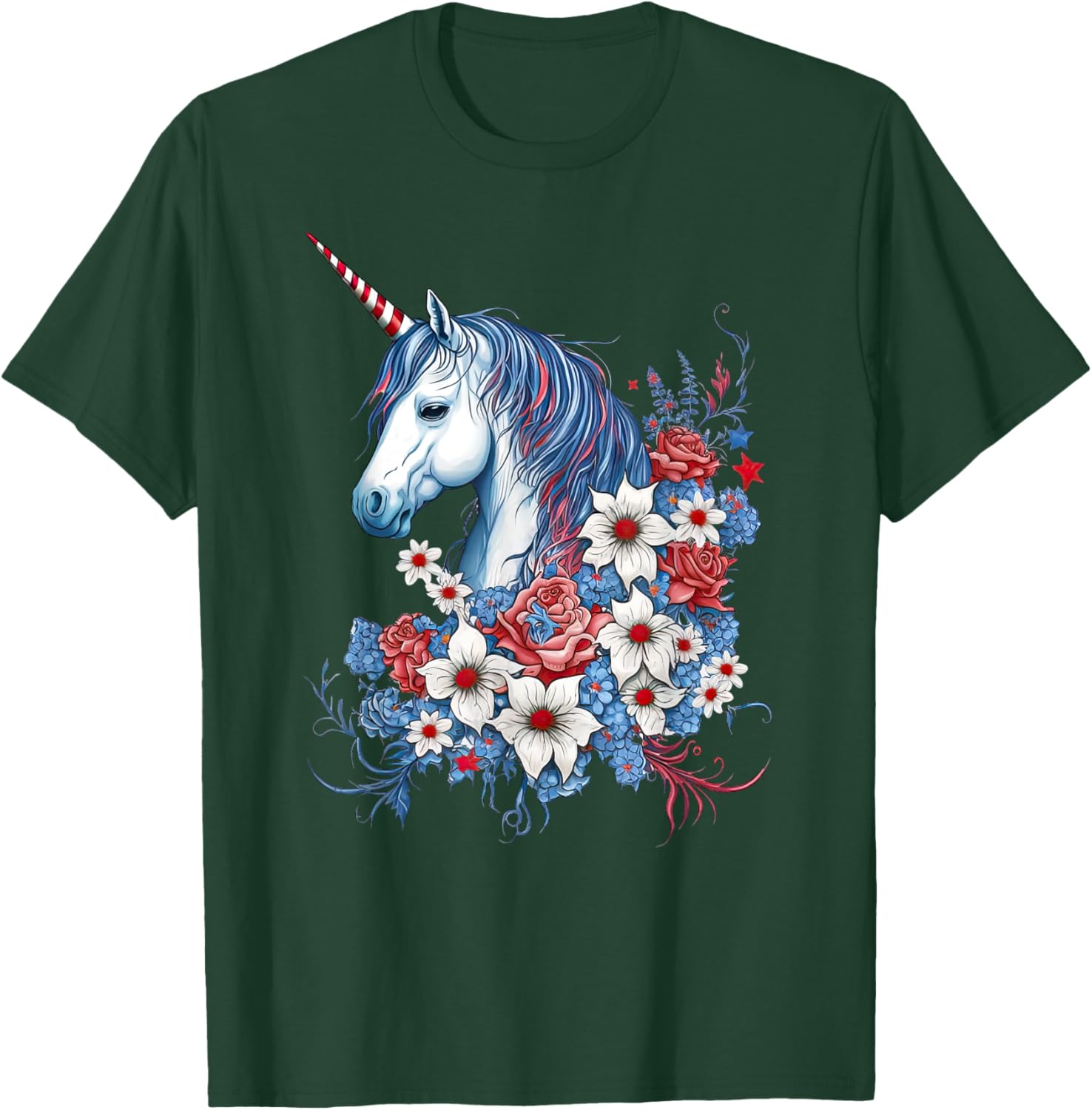 Patriotic Unicorn Red White Blue - Girls 4th of July T-Shirt - T-Shirt | Forest