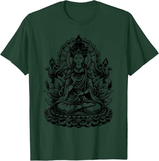 Vintage Spiritual Design Quan Yin Chinese Goddess of Compassion Kwan Yin Lotus , Small, Grey T-Shirt - T-Shirt | Forest