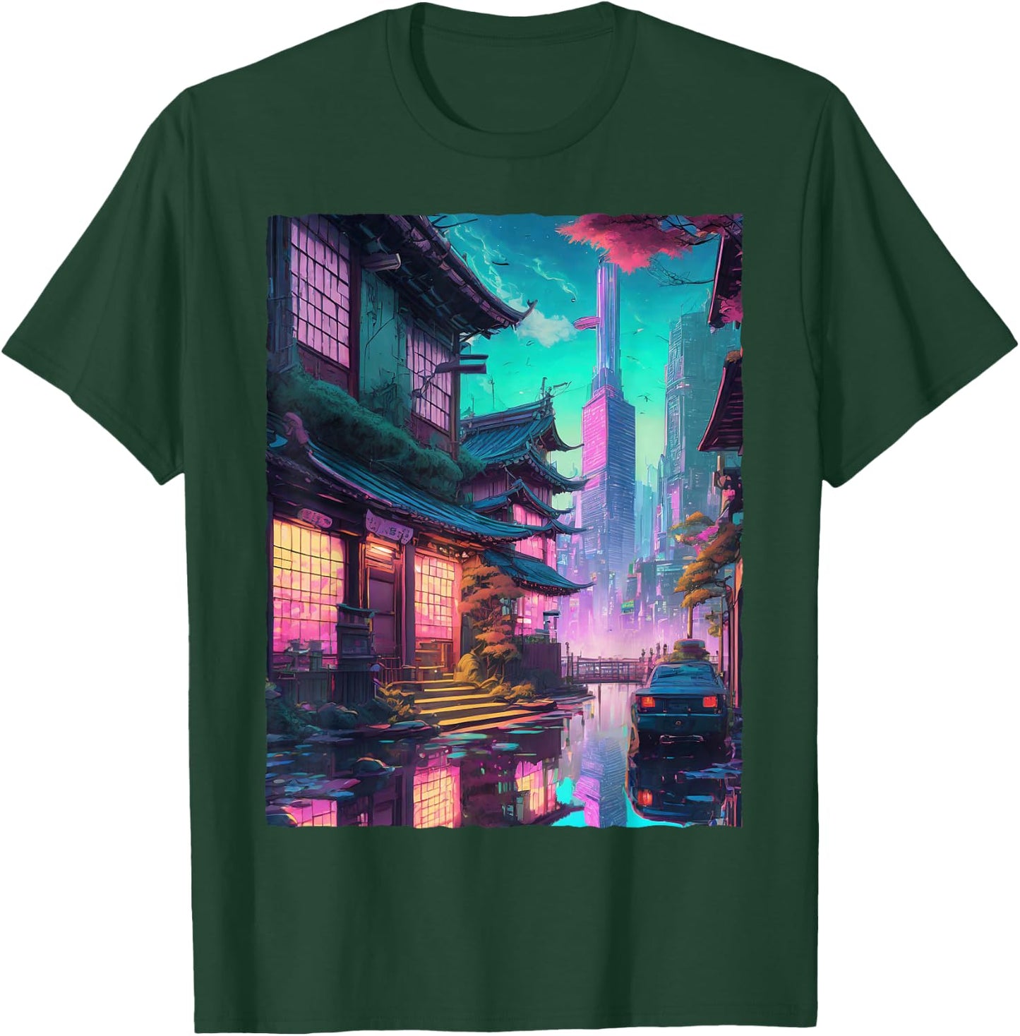 Japanese Streetwear Synthwave Vaporwave City Retro Aesthetic T-Shirt - T-Shirt | Forest
