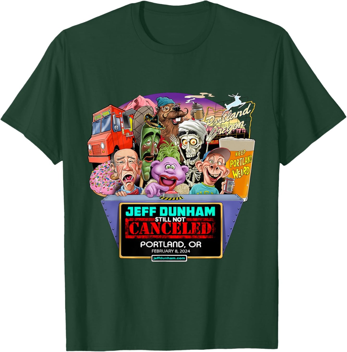 Jeff Dunham Portland, OR (2024) T-Shirt - T-Shirt | Forest