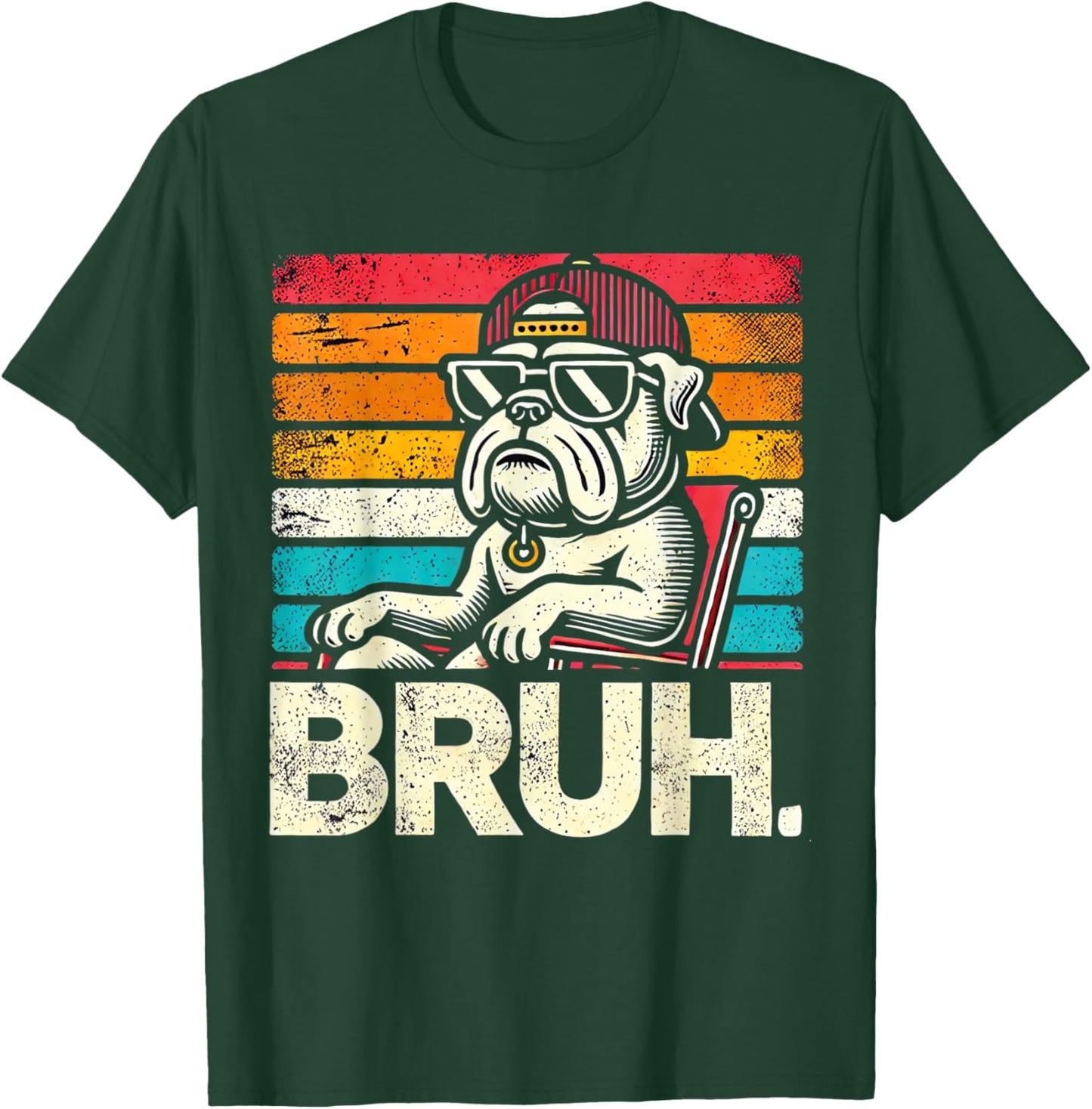 Bruh Retro Vintage 80s Dog Sunglasses Funny Bruh Bulldog T-Shirt - T-Shirt | Forest